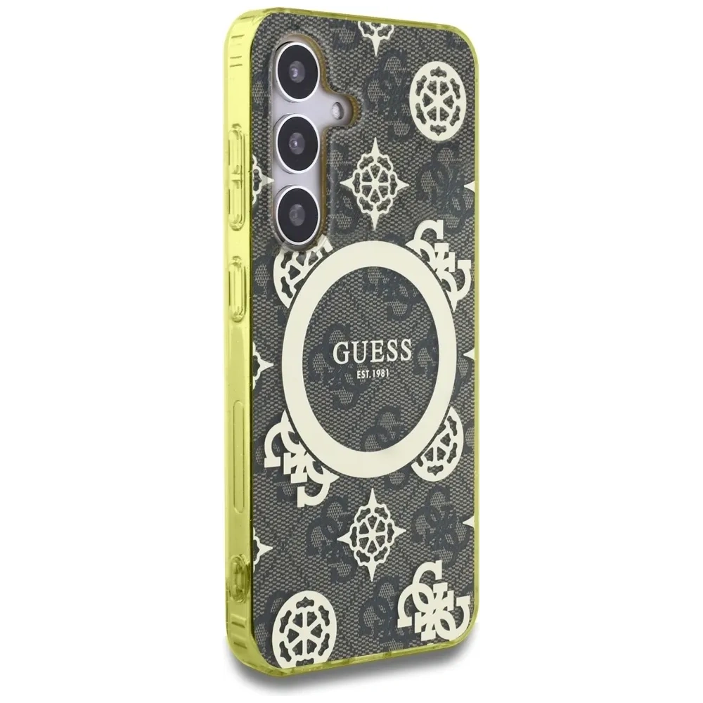Wholesale Guess 4G Background Gold Electroplated Peony Pattern MagSafe Samsung Galaxy S25 brown - GUE4549 - {ean13} - Hurt