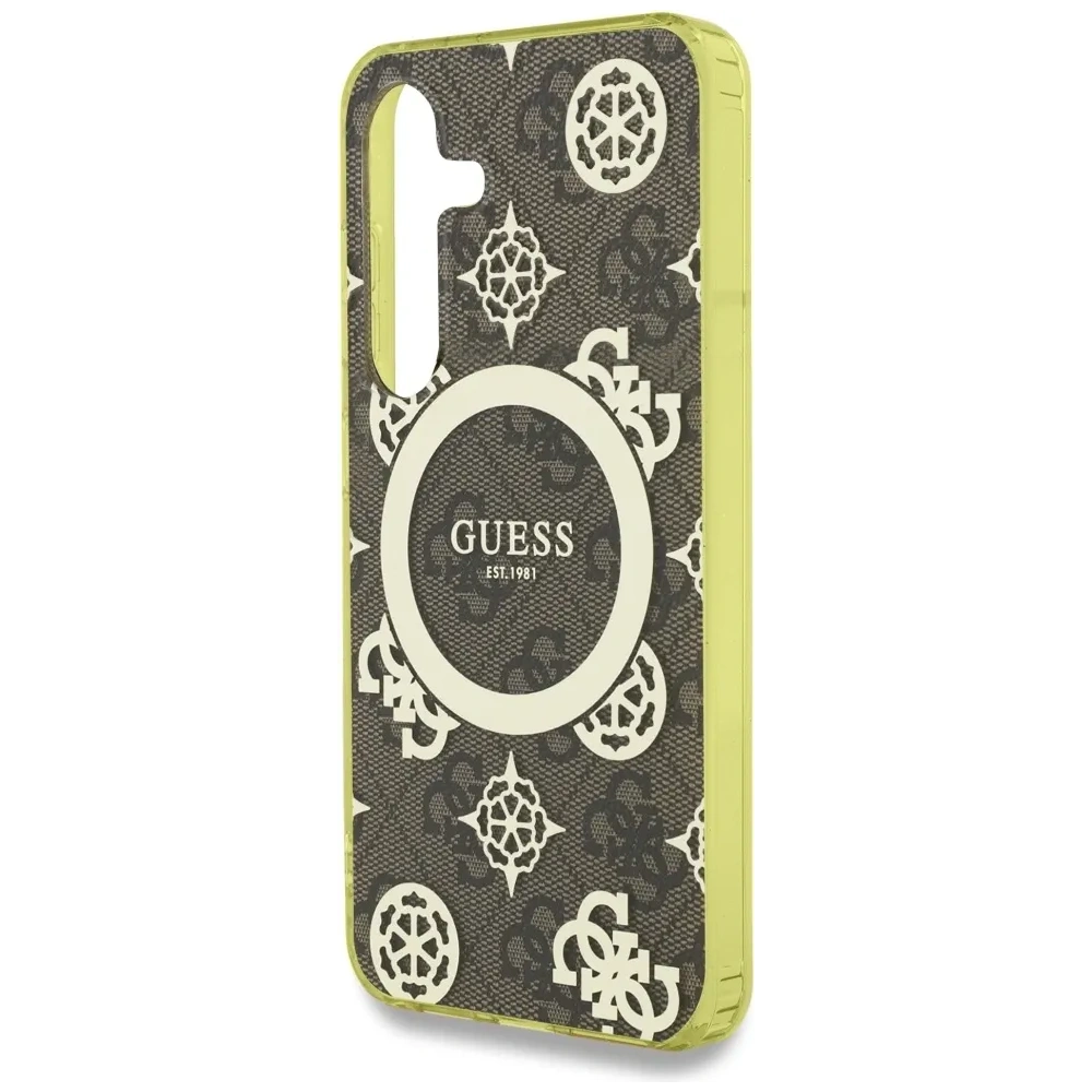 Wholesale Guess 4G Background Gold Electroplated Peony Pattern MagSafe Samsung Galaxy S25 brown - GUE4549 - {ean13} - Hurt