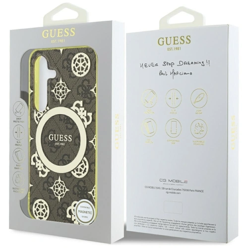 Etui Guess 4G Background Gold Electroplated Peony Pattern MagSafe do Samsung Galaxy S25 brązowy