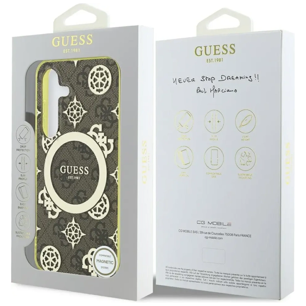 Wholesale Guess 4G Background Gold Electroplated Peony Pattern MagSafe Samsung Galaxy S25 brown - GUE4549 - {ean13} - Hurt