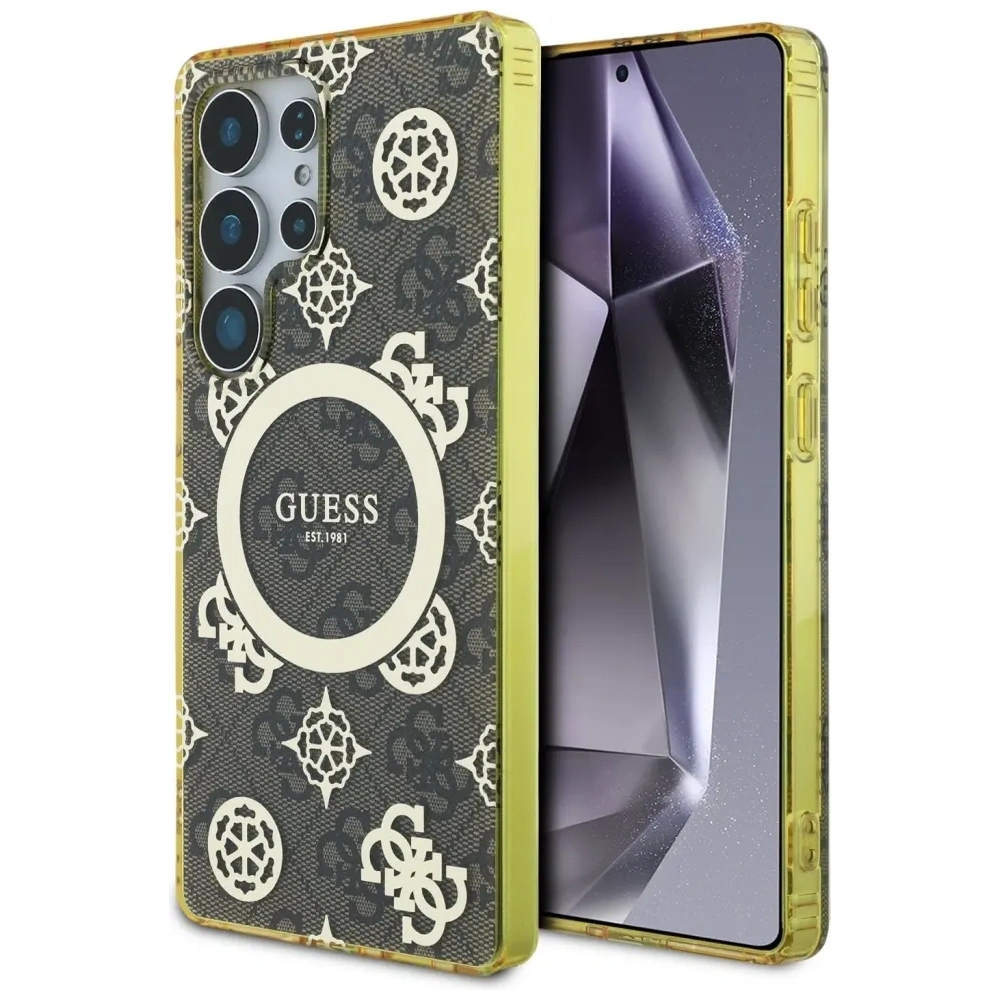 Wholesale Guess 4G Background Gold Electroplated Peony Pattern MagSafe Samsung Galaxy S25 Ultra brown - GUE4550 - {ean13} - Hurt