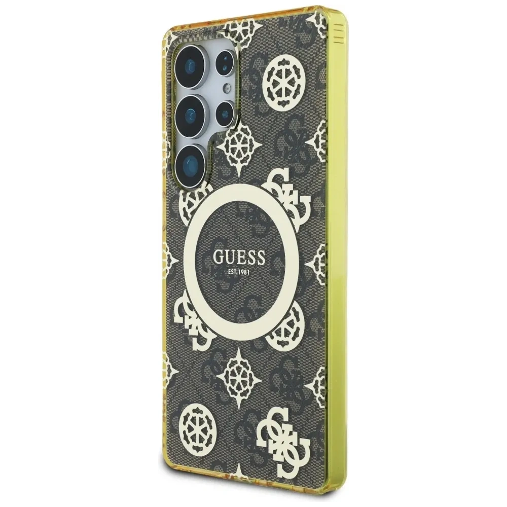 Wholesale Guess 4G Background Gold Electroplated Peony Pattern MagSafe Samsung Galaxy S25 Ultra brown - GUE4550 - {ean13} - Hurt