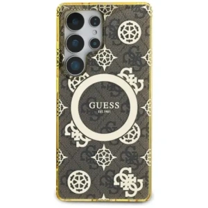 Wholesale Guess 4G Background Gold Electroplated Peony Pattern MagSafe Samsung Galaxy S25 Ultra brown - GUE4550 - {ean13} - Hurt