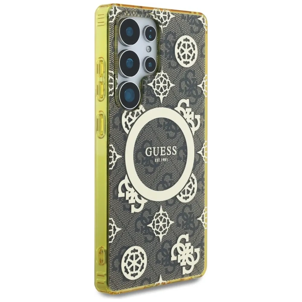 Wholesale Guess 4G Background Gold Electroplated Peony Pattern MagSafe Samsung Galaxy S25 Ultra brown - GUE4550 - {ean13} - Hurt