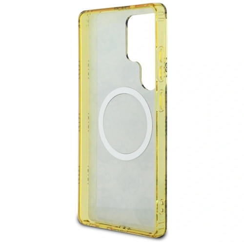 Etui Guess 4G Background Gold Electroplated Peony Pattern MagSafe do Samsung Galaxy S25 Ultra brązowy