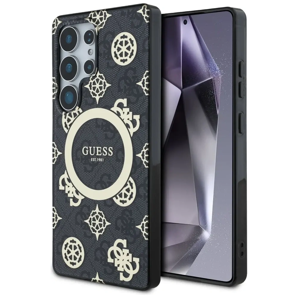 Wholesale Guess 4G Background Gold Electroplated Peony Pattern MagSafe Samsung Galaxy S25 Ultra black - GUE4551 - {ean13} - Hurt
