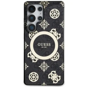 Wholesale Guess 4G Background Gold Electroplated Peony Pattern MagSafe Samsung Galaxy S25 Ultra black - GUE4551 - {ean13} - Hurt