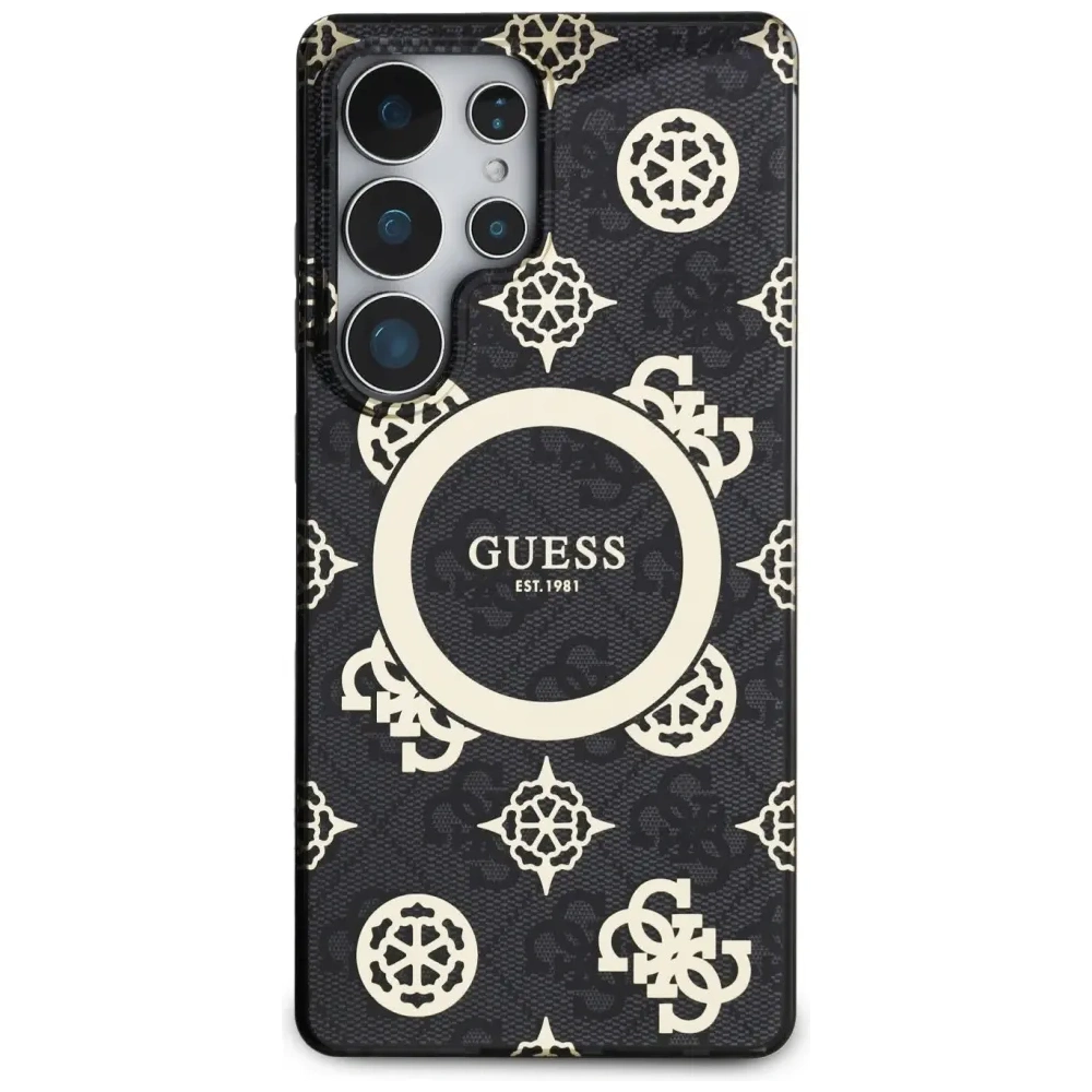 Wholesale Guess 4G Background Gold Electroplated Peony Pattern MagSafe Samsung Galaxy S25 Ultra black - GUE4551 - {ean13} - Hurt