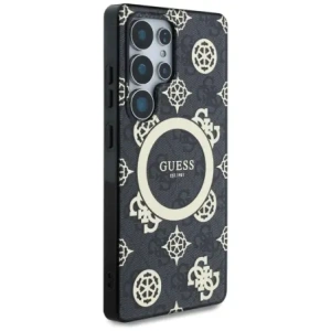 Wholesale Guess 4G Background Gold Electroplated Peony Pattern MagSafe Samsung Galaxy S25 Ultra black - GUE4551 - {ean13} - Hurt