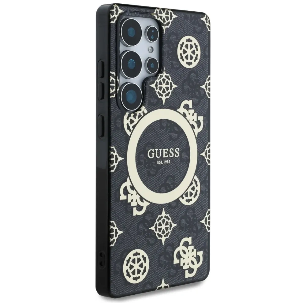 Wholesale Guess 4G Background Gold Electroplated Peony Pattern MagSafe Samsung Galaxy S25 Ultra black - GUE4551 - {ean13} - Hurt