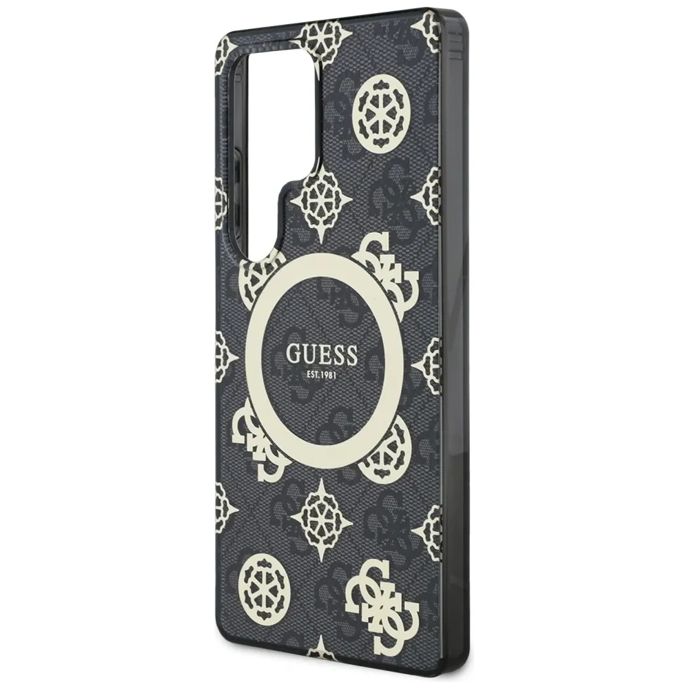 Wholesale Guess 4G Background Gold Electroplated Peony Pattern MagSafe Samsung Galaxy S25 Ultra black - GUE4551 - {ean13} - Hurt