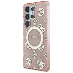 Wholesale Guess 4G Background Gold Electroplated Peony Pattern MagSafe Samsung Galaxy S25 Ultra pink - GUE4552 - {ean13} - Hurt