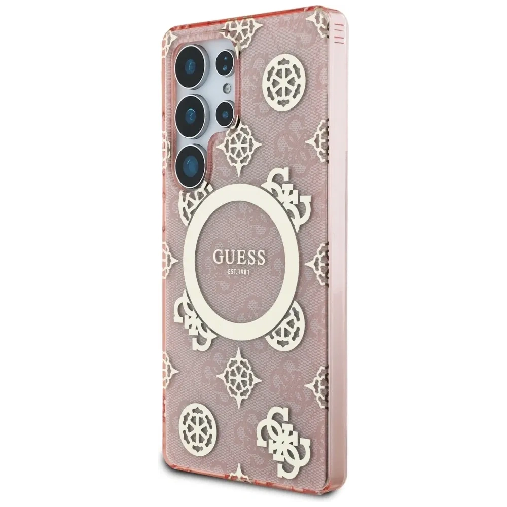 Hurtownia GSM - Etui Guess 4G Background Gold Electroplated Peony Pattern MagSafe do Samsung Galaxy S25 Ultra różowy - GUE4552 - {ean13} - Hurt