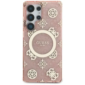 Wholesale Guess 4G Background Gold Electroplated Peony Pattern MagSafe Samsung Galaxy S25 Ultra pink - GUE4552 - {ean13} - Hurt