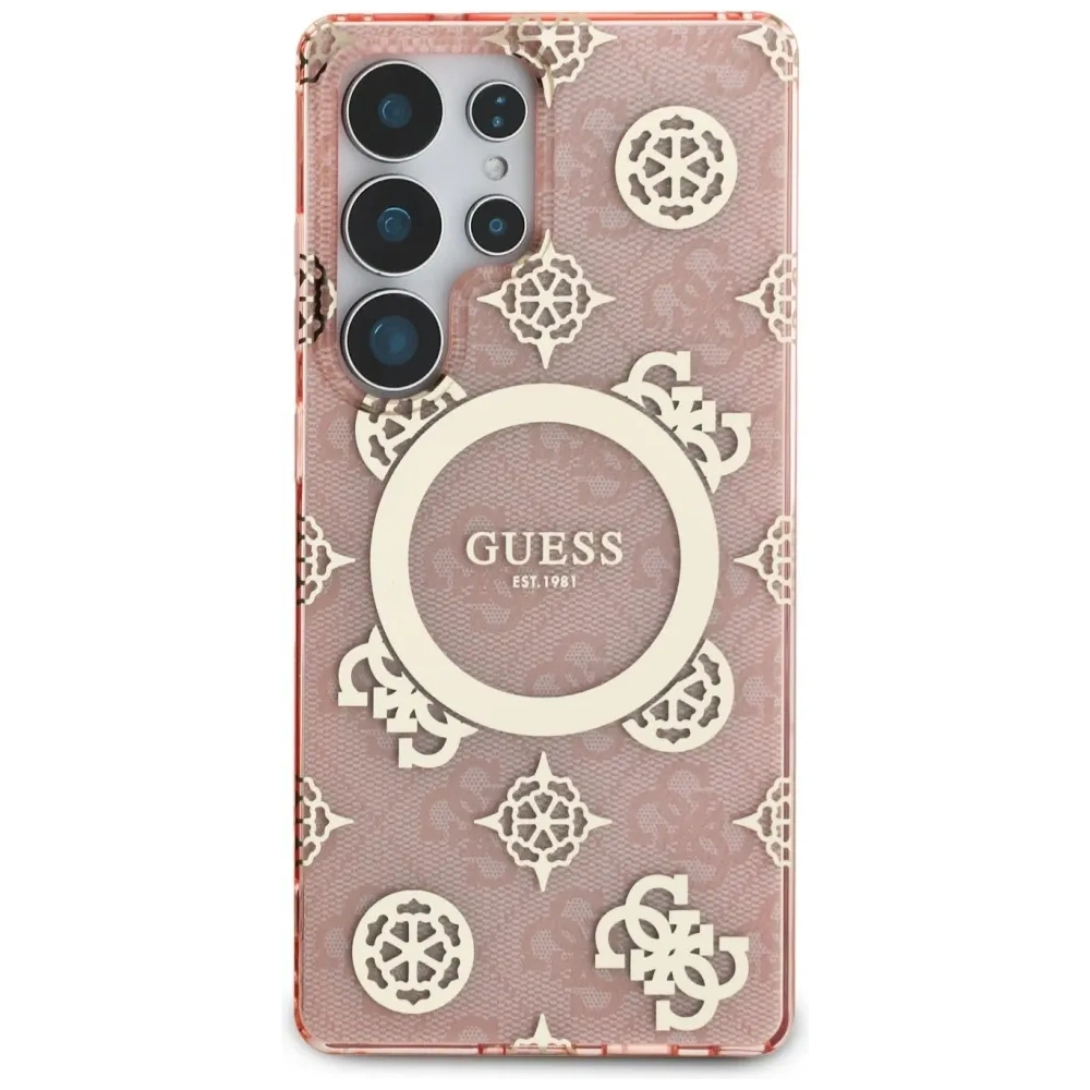 Hurtownia GSM - Etui Guess 4G Background Gold Electroplated Peony Pattern MagSafe do Samsung Galaxy S25 Ultra różowy - GUE4552 - {ean13} - Hurt
