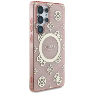 Wholesale Guess 4G Background Gold Electroplated Peony Pattern MagSafe Samsung Galaxy S25 Ultra pink - GUE4552 - {ean13} - Hurt