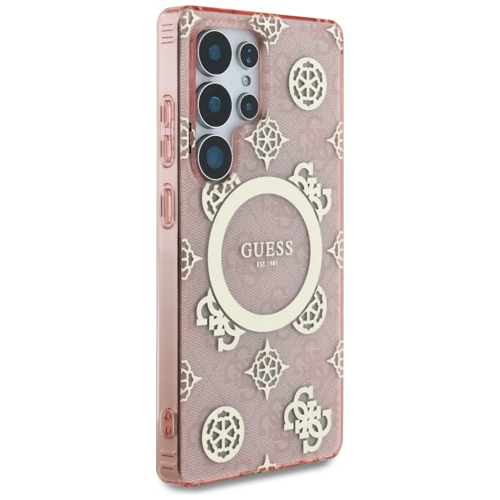Wholesale Guess 4G Background Gold Electroplated Peony Pattern MagSafe Samsung Galaxy S25 Ultra pink - GUE4552 - {ean13} - Hurt