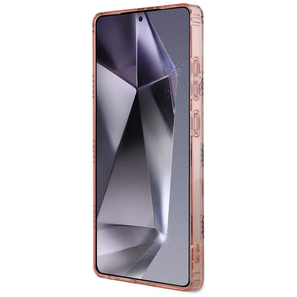 Wholesale Guess 4G Background Gold Electroplated Peony Pattern MagSafe Samsung Galaxy S25 Ultra pink - GUE4552 - {ean13} - Hurt