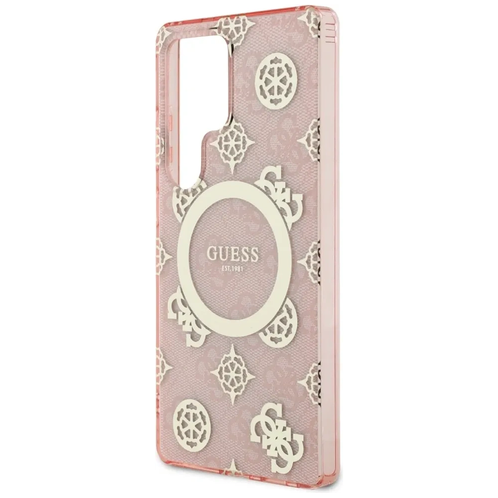 Wholesale Guess 4G Background Gold Electroplated Peony Pattern MagSafe Samsung Galaxy S25 Ultra pink - GUE4552 - {ean13} - Hurt