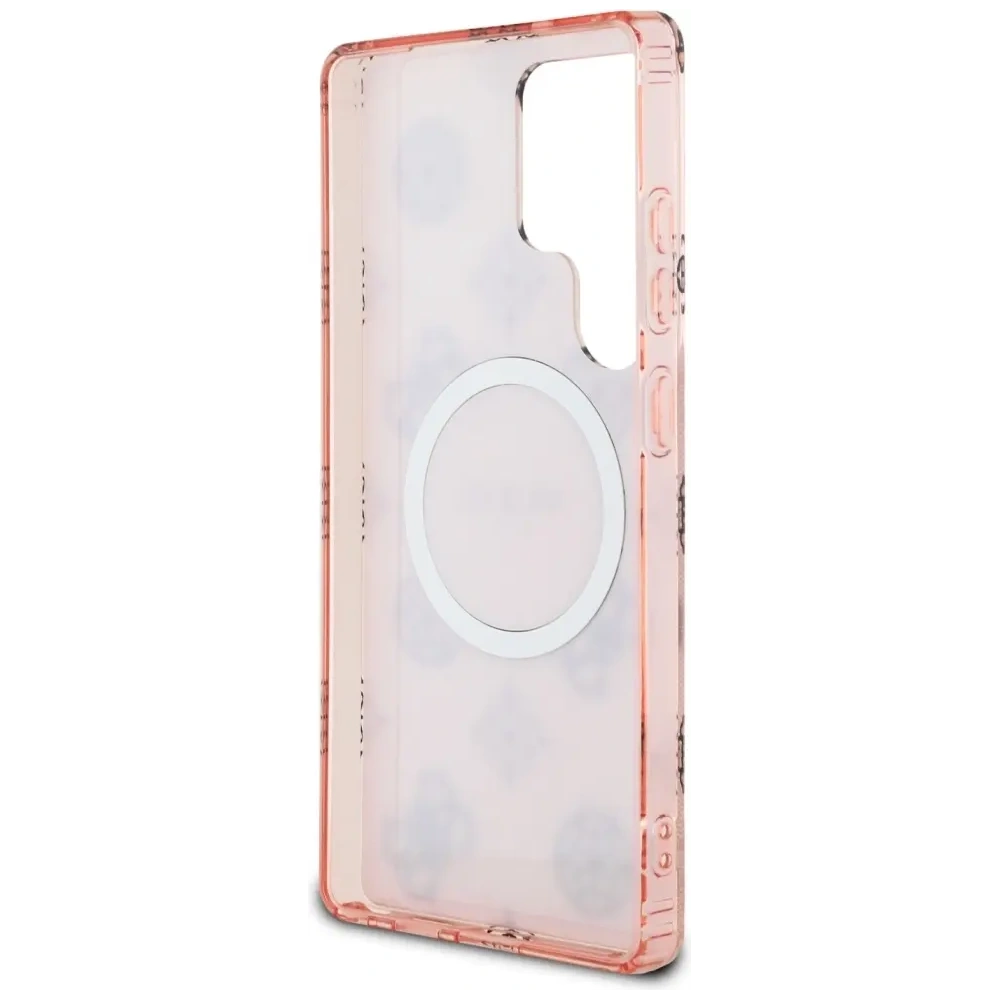 Wholesale Guess 4G Background Gold Electroplated Peony Pattern MagSafe Samsung Galaxy S25 Ultra pink - GUE4552 - {ean13} - Hurt