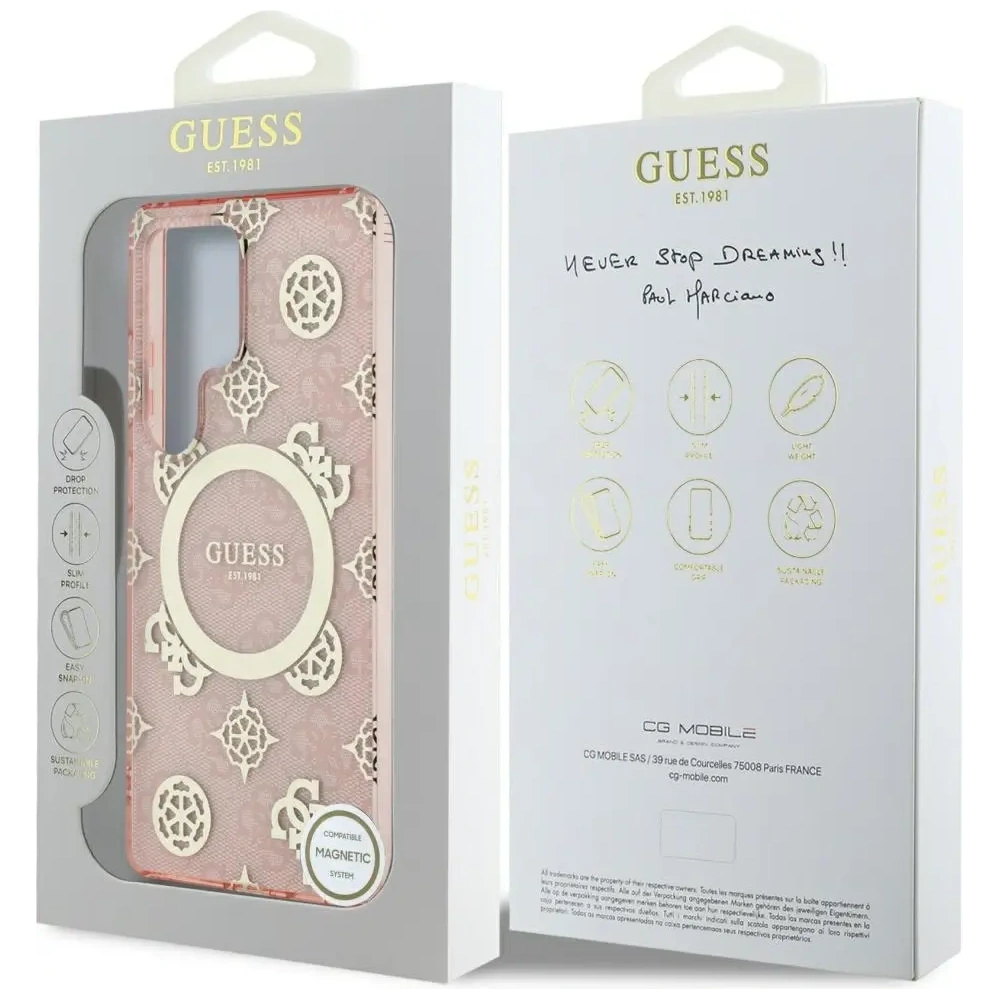 Wholesale Guess 4G Background Gold Electroplated Peony Pattern MagSafe Samsung Galaxy S25 Ultra pink - GUE4552 - {ean13} - Hurt