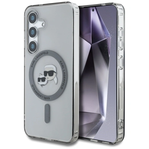 Etui Karl Lagerfeld Button Karl & Choupette Heads Printed Logo MagSafe do Samsung Galaxy S25 czarny