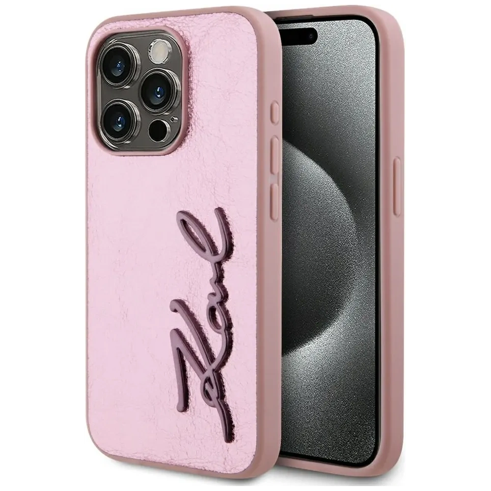 Hurtownia GSM - Karl Lagerfeld Ráncos Fém Aláírás Apple iPhone 15 Pro Max rózsaszín - KLD22038 - {ean13} - Hurt