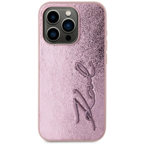 Etui Karl Lagerfeld Wrinkled Metal Signature do Apple iPhone 15 Pro Max różowy