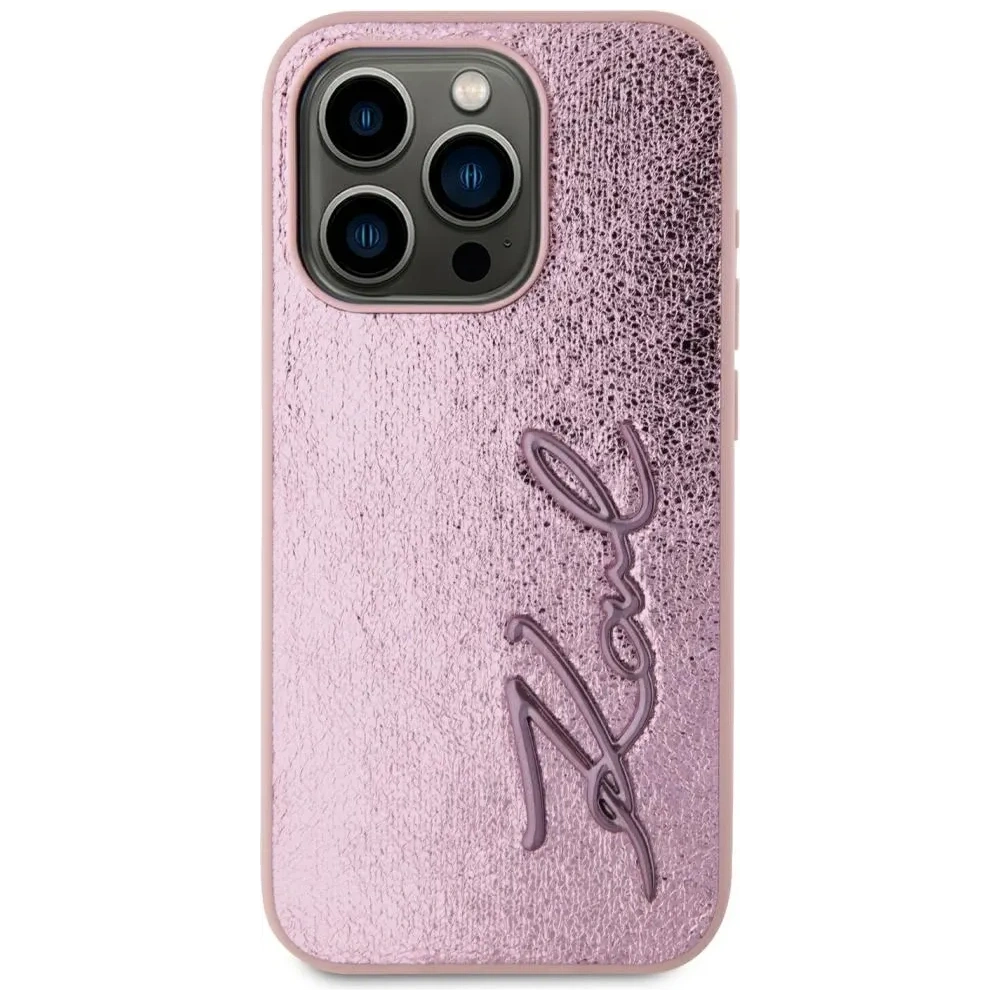 Wholesale Karl Lagerfeld Wrinkled Metal Signature Apple iPhone 15 Pro Max pink - KLD22038 - {ean13} - Hurt