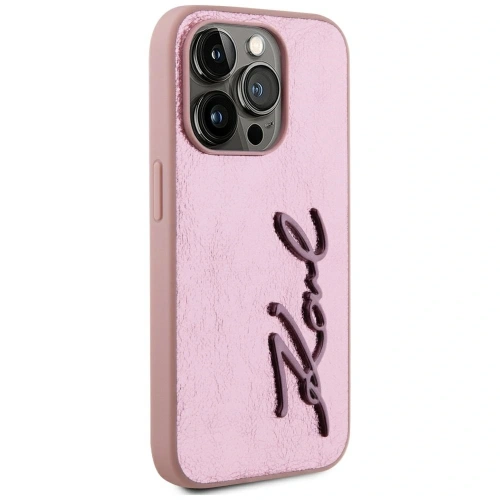 Etui Karl Lagerfeld Wrinkled Metal Signature do Apple iPhone 15 Pro Max różowy