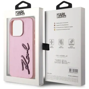 Wholesale Karl Lagerfeld Wrinkled Metal Signature Apple iPhone 15 Pro Max pink - KLD22038 - {ean13} - Hurt