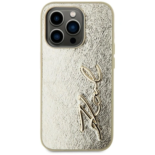 Etui Karl Lagerfeld Wrinkled Metal Signature do Apple iPhone 15 Pro Max złoty