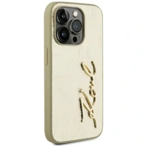 Wholesale Karl Lagerfeld Wrinkled Metal Signature Apple iPhone 15 Pro Max gold - KLD22039 - {ean13} - Hurt