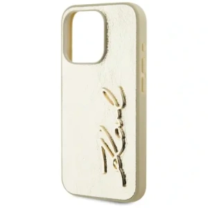 Wholesale Karl Lagerfeld Wrinkled Metal Signature Apple iPhone 15 Pro Max gold - KLD22039 - {ean13} - Hurt