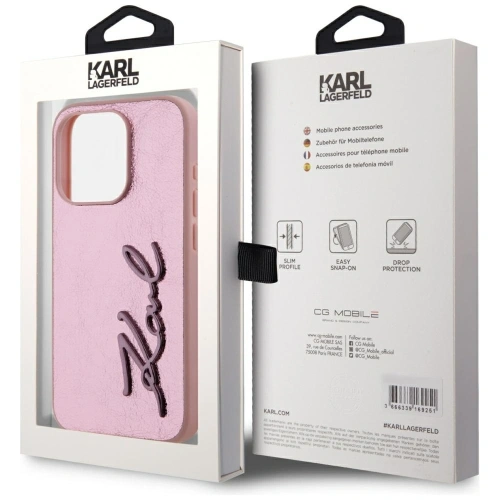 Etui Karl Lagerfeld Wrinkled Metal Signature do Apple iPhone 15 Pro różowy