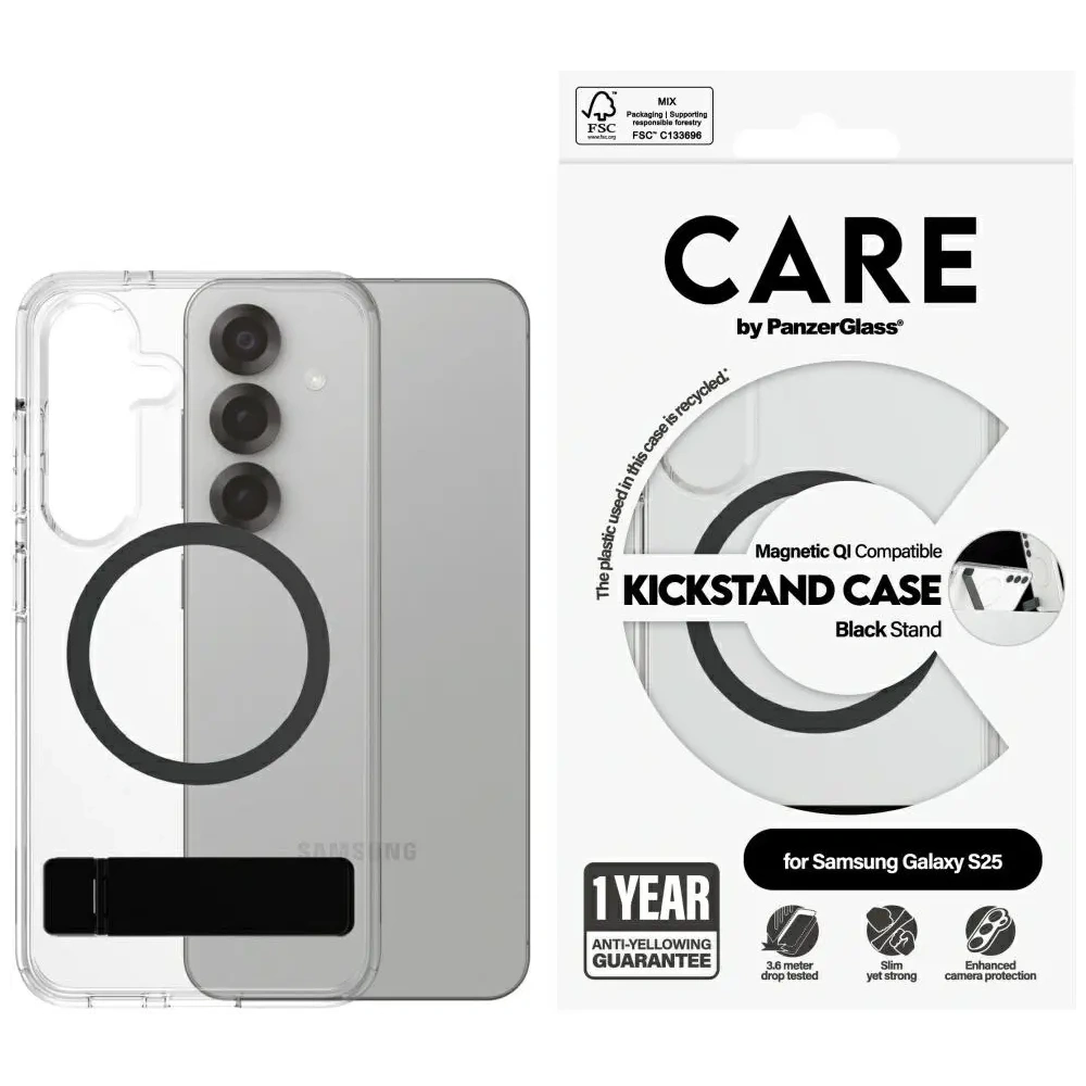 Wholesale CARE by PanzerGlass Feature Black Kickstand & QI Samsung Galaxy S25 clear - PZG872 - {ean13} - Hurt