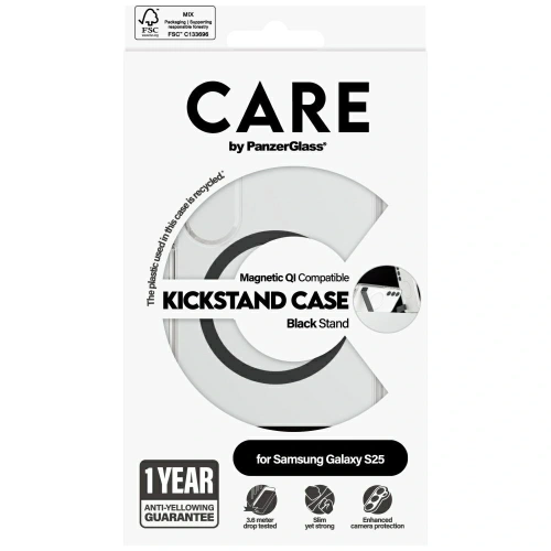 Etui CARE by PanzerGlass Feature Black Kickstand & QI do Samsung Galaxy S25 przezroczysty