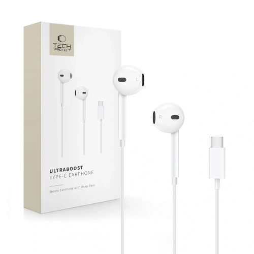 Słuchawki przewodowe Tech-Protect Ultraboost USB-C Earphone Core White