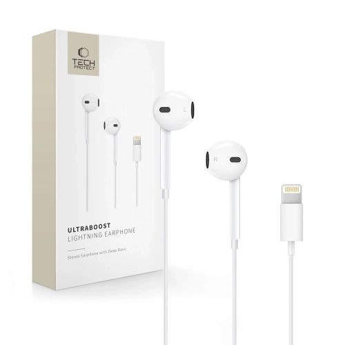 Słuchawki przewodowe Tech-Protect Ultraboost Lightning Earphone Core White