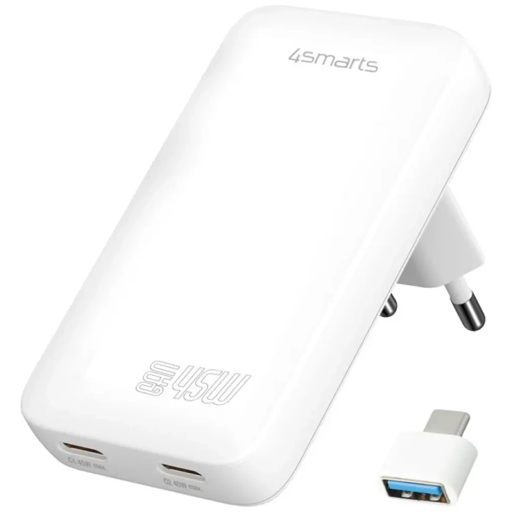 Hurtownia GSM - 4smarts FlatPlug Slim Dual 45W GaN 2xUSB-C napájecí nabíječka bílá - 4SMR77 - {ean13} - Hurt
