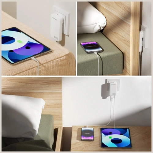 Ładowarka sieciowa 4smarts FlatPlug Slim Dual 45W GaN 2xUSB-C biały