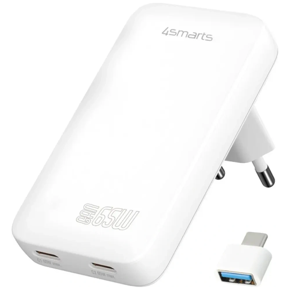 Hurtownia GSM - Încărcător de putere 4smarts FlatPlug Slim Dual 65W GaN 2xUSB-C alb - 4SMR78 - {ean13} - Hurt