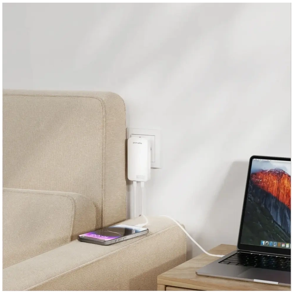 Hurtownia GSM - Încărcător de putere 4smarts FlatPlug Slim Dual 65W GaN 2xUSB-C alb - 4SMR78 - {ean13} - Hurt