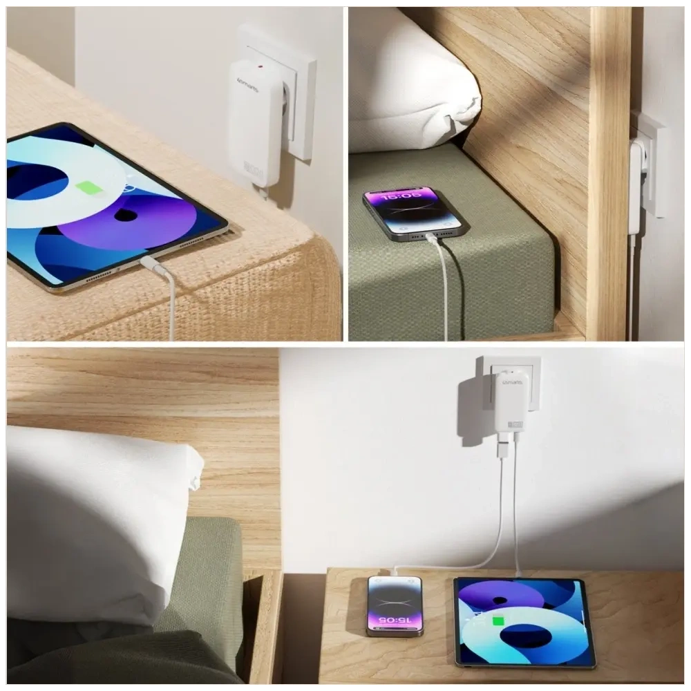 Hurtownia GSM - Încărcător de putere 4smarts FlatPlug Slim Dual 65W GaN 2xUSB-C alb - 4SMR78 - {ean13} - Hurt