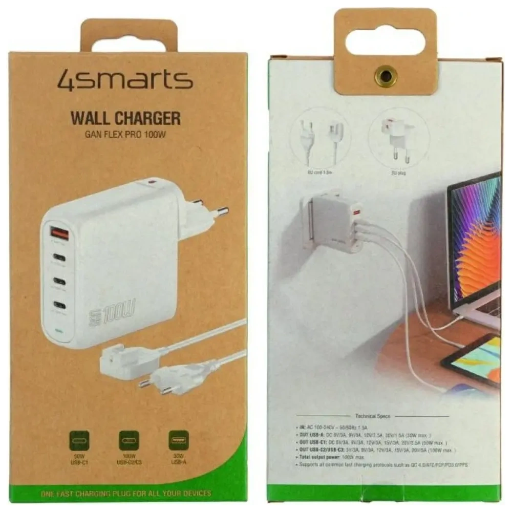 Hurtownia GSM - Încărcător de putere 4smarts Flex Pro 100W USB-A, 3xUSB-C, alb - 4SMR80 - {ean13} - Hurt
