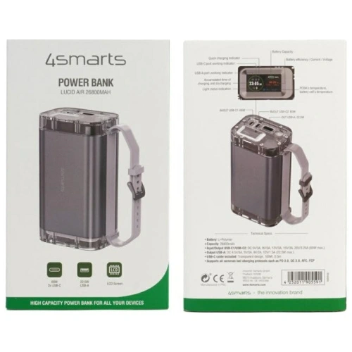 Powerbank 4smarts Lucid Air 26800mAh 65W USB-A, 2xUSB-C IP67 szary