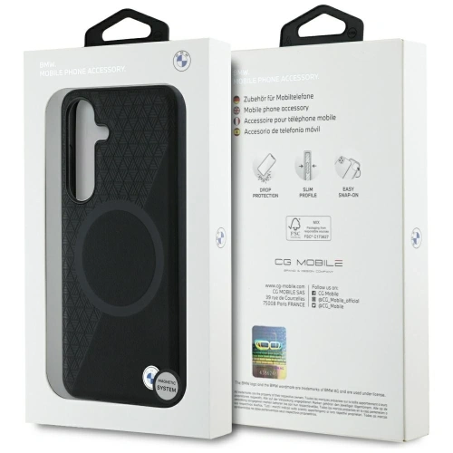 Etui BMW Leather Half Textured MagSafe do Samsung Galaxy S25 czarny