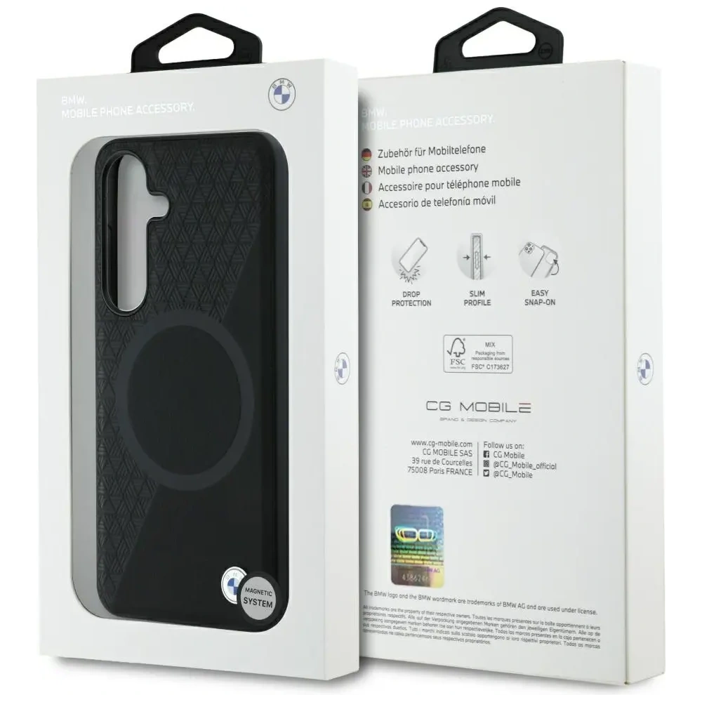Wholesale BMW Leather Half Textured MagSafe Samsung Galaxy S25 black - BMW824 - {ean13} - Hurt