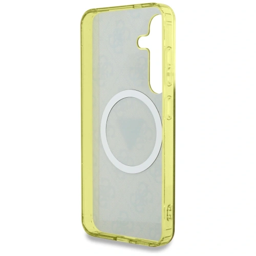 Etui Guess 4G Glitter Triangle Buttons MagSafe do Samsung Galaxy S25 brązowy