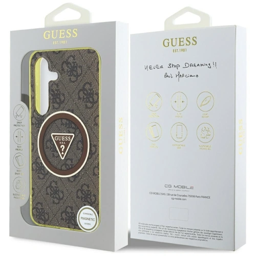 Etui Guess 4G Glitter Triangle Buttons MagSafe do Samsung Galaxy S25 brązowy